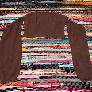 Wild Fable Chocolate Brown Long Sleeve Crop Top Shirt Blouse Size Small S